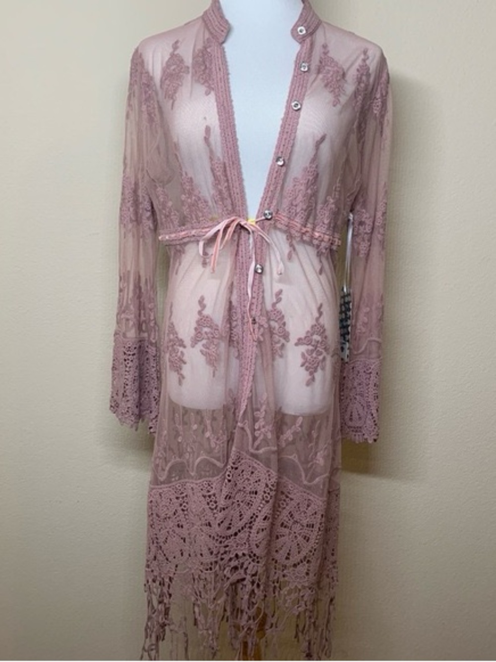 Sheer Lace Kimono Robe in Dusty Rose - Elegant Women’s Cover-Up